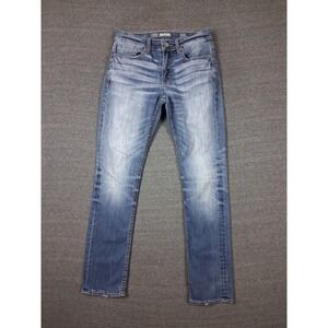 BKE Mens Jeans 30R Blue Denim Alec Straight Slim Whiskering Thick Stitch Casual